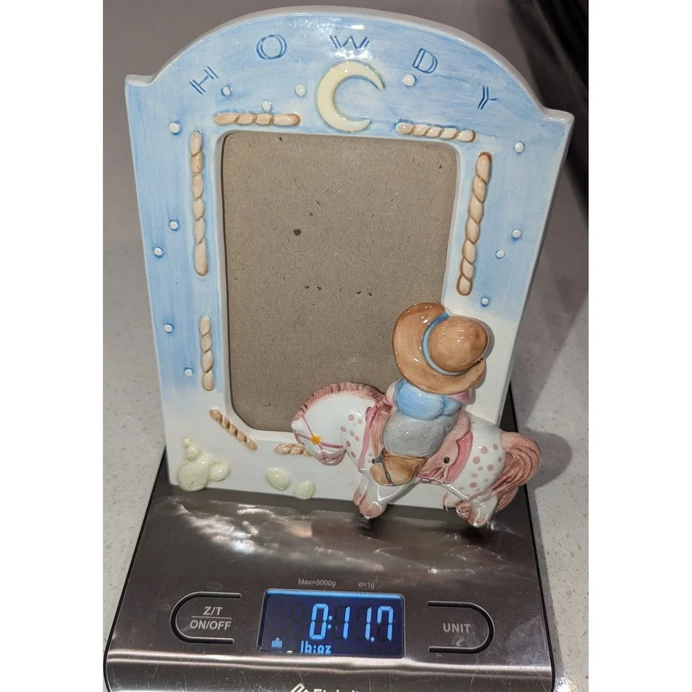 Charpente Picture Frame Blue Ceramic Cowboy Pony Howdy Western 5x7 Nursery Pony